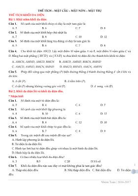 Toán 12 - Thể tích  mặt cầu  mặt nón  mặt trụ
